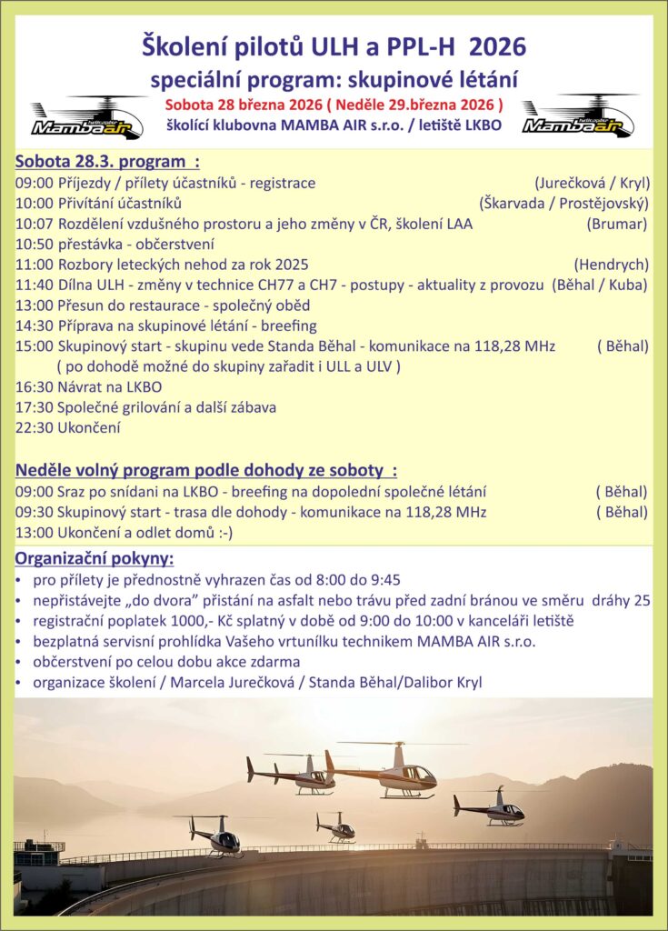 Školení pilotů ULH a PPL-H letiště LKBO Bohuňovice