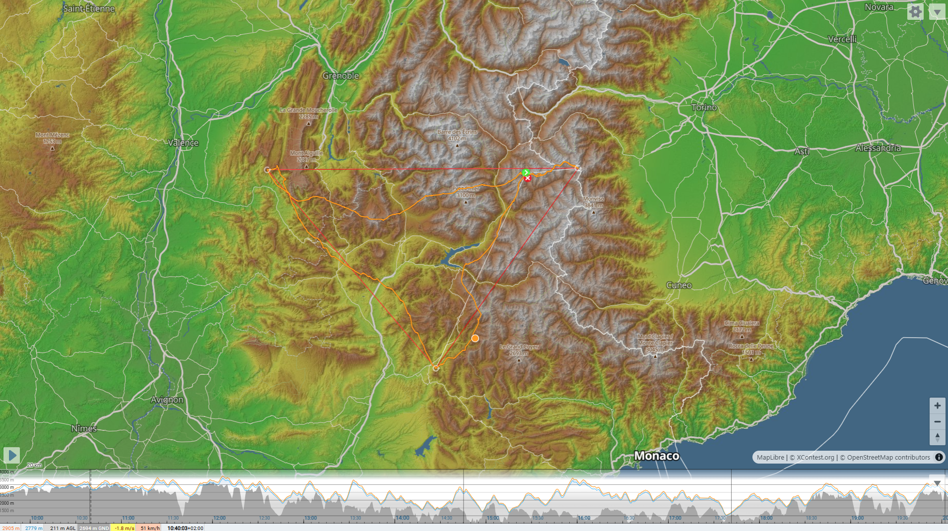 Juniorský 346 km FAI trojúhelník v Alpách